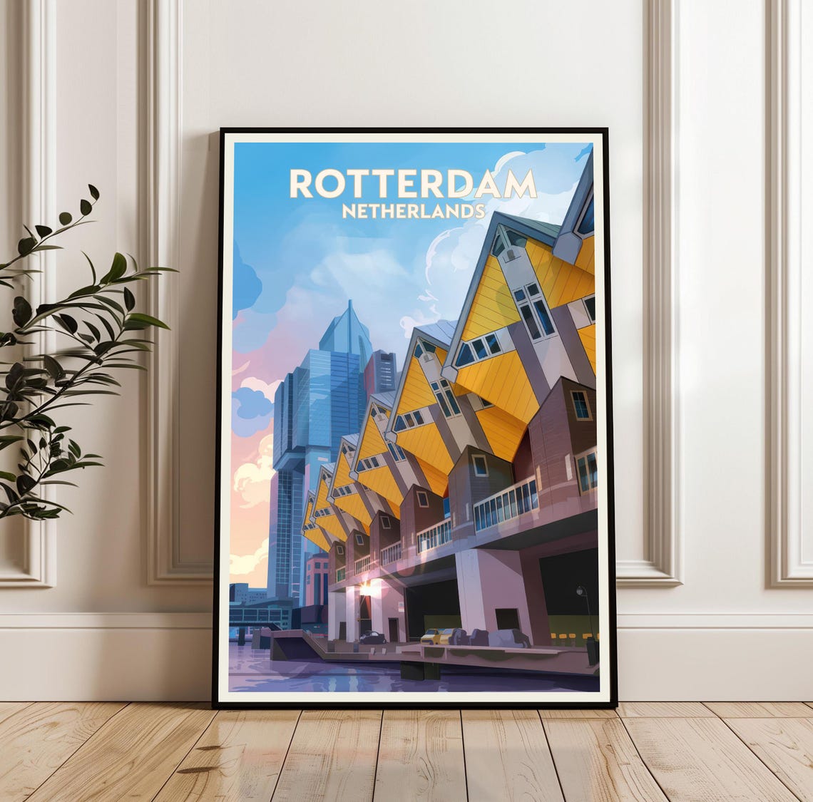 Rotterdam Netherlands Vintage Travel Poster Cube Houses City View