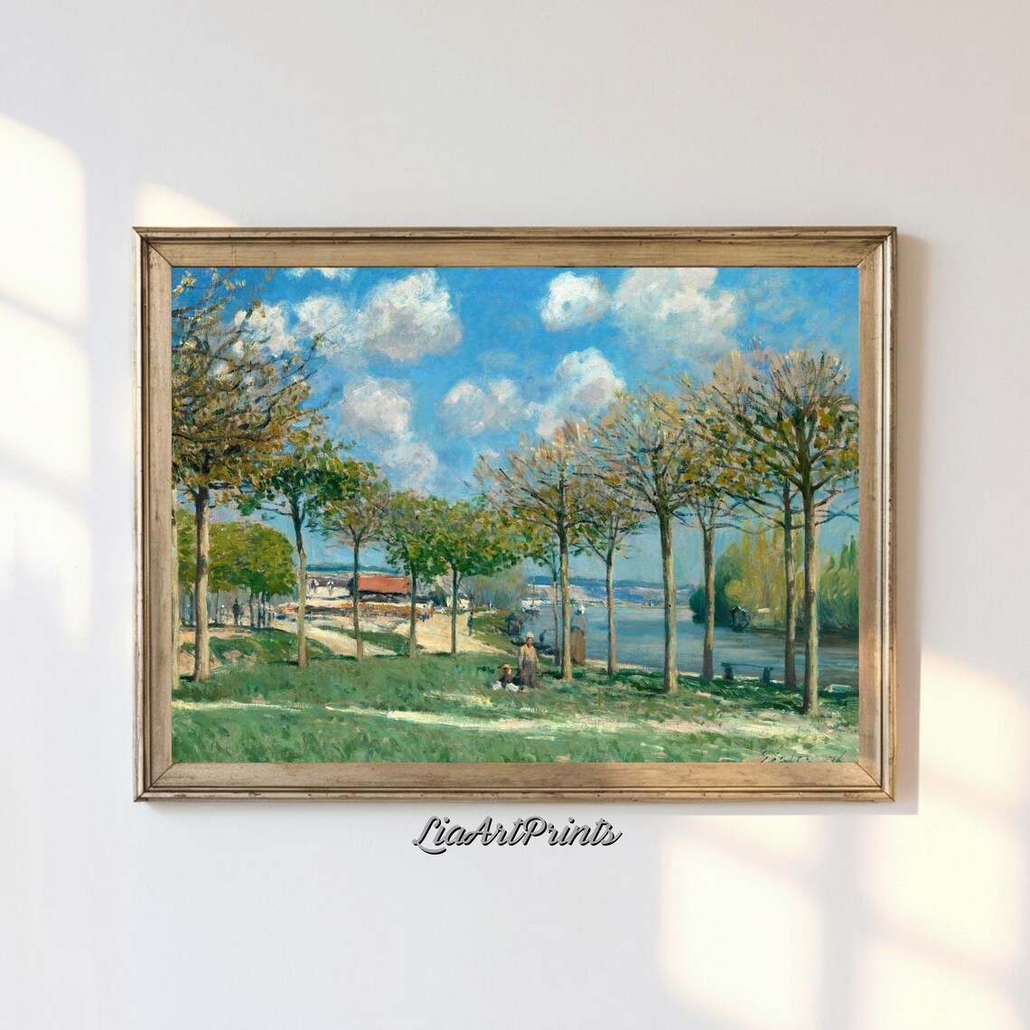 Sunny Riverside Stroll Impressionist Landscape