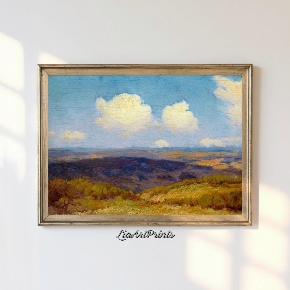 Golden Hills And Clouds Landscape Art Serene Nature Classic Pastoral Tranquil Wall Art