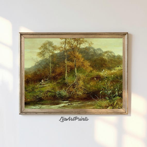 Antique Rustic Muted Landscape Painting Vintage Neutral Wall Art Antique Landscape Art Wall Art