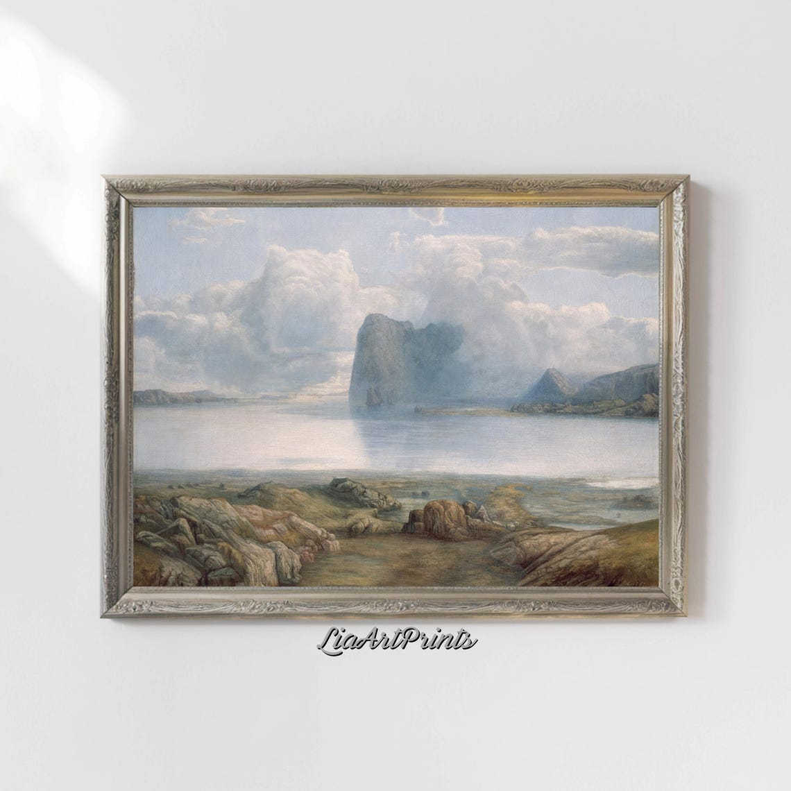 Tranquil Misty Coastline with Rocky Shore and Distant Headland Poster - Image 4