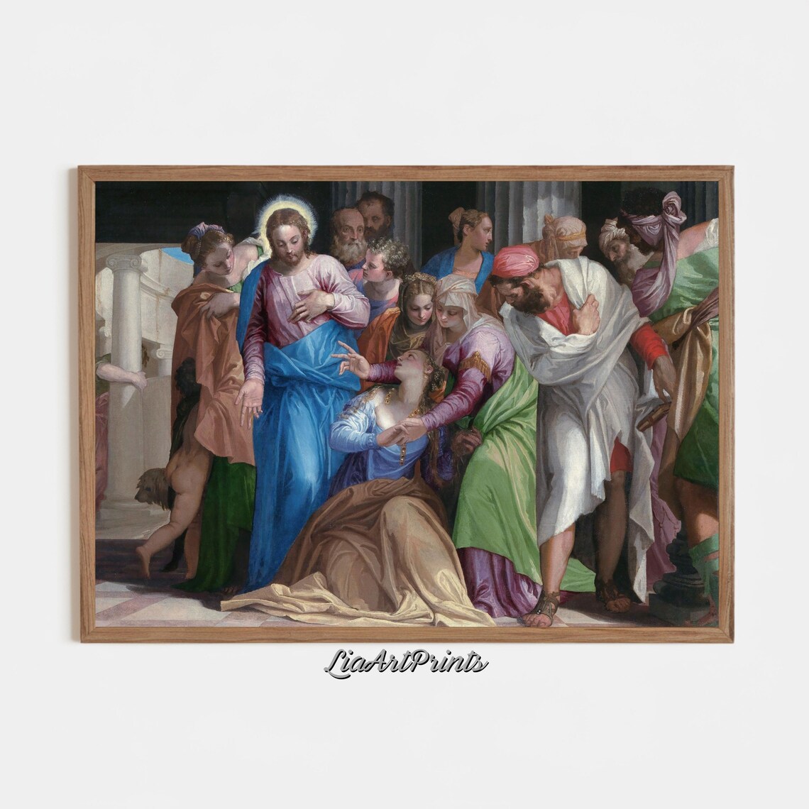 Christ And The Kneeling Woman Biblical Renaissance Scene Vintage Poster - Image 3