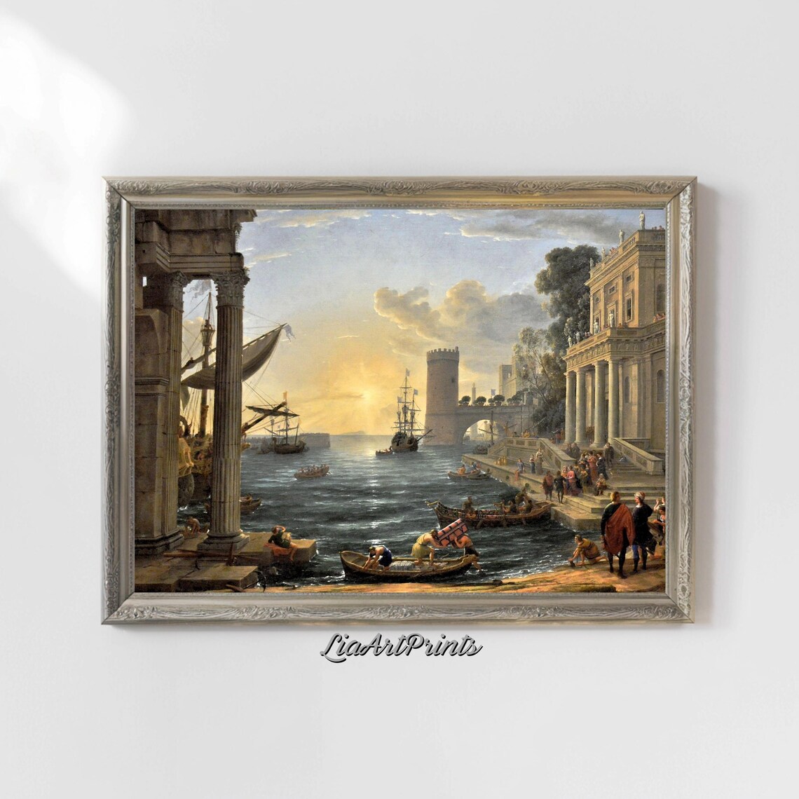 Classical Harbor Scene, Grand Seaside Sunrise Art Print - Image 5