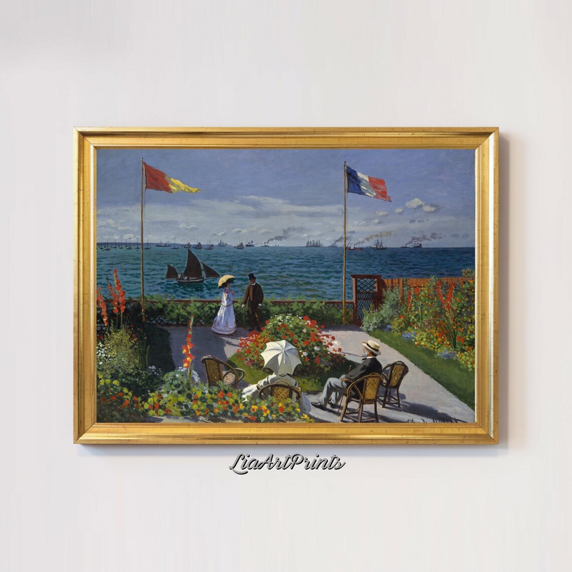 Claude Monet Garden at Sainte-Adresse Terrace Flags and Sea View Poster - Image 2