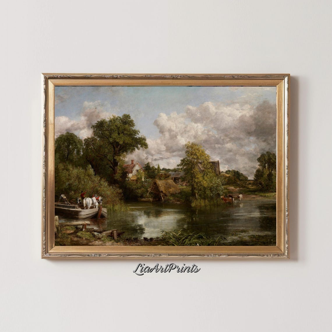Riverside Landscape White Horse and Boat English Countryside Poster - Image 4