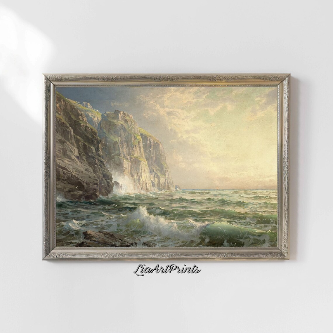 Towering Coastal Cliffs Ocean Waves Spray Rocky Shoreline Seascape Poster - Image 5