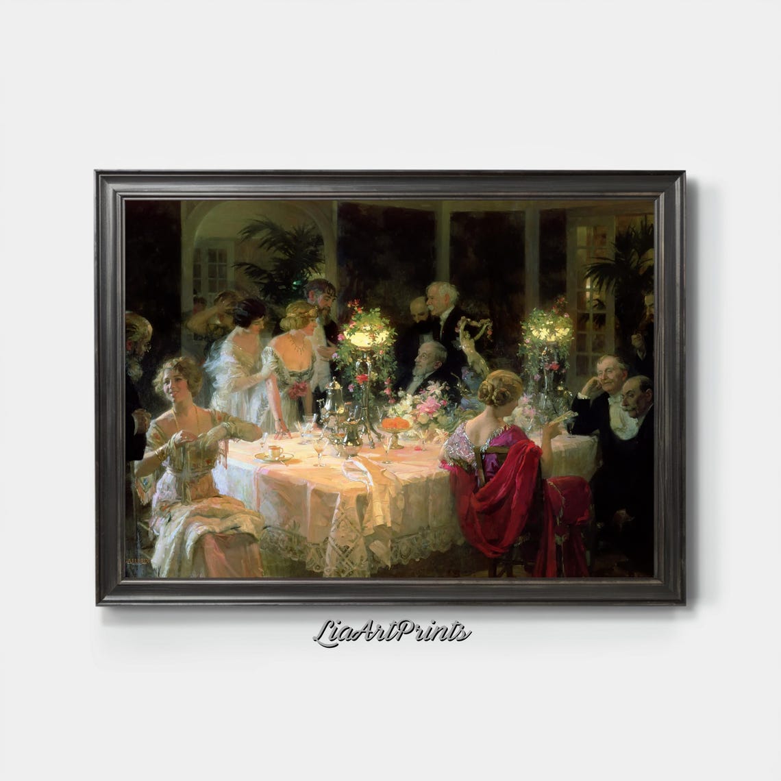 Elegant Candlelit Dinner Party Aristocratic Banquet Scene Poster - Image 4