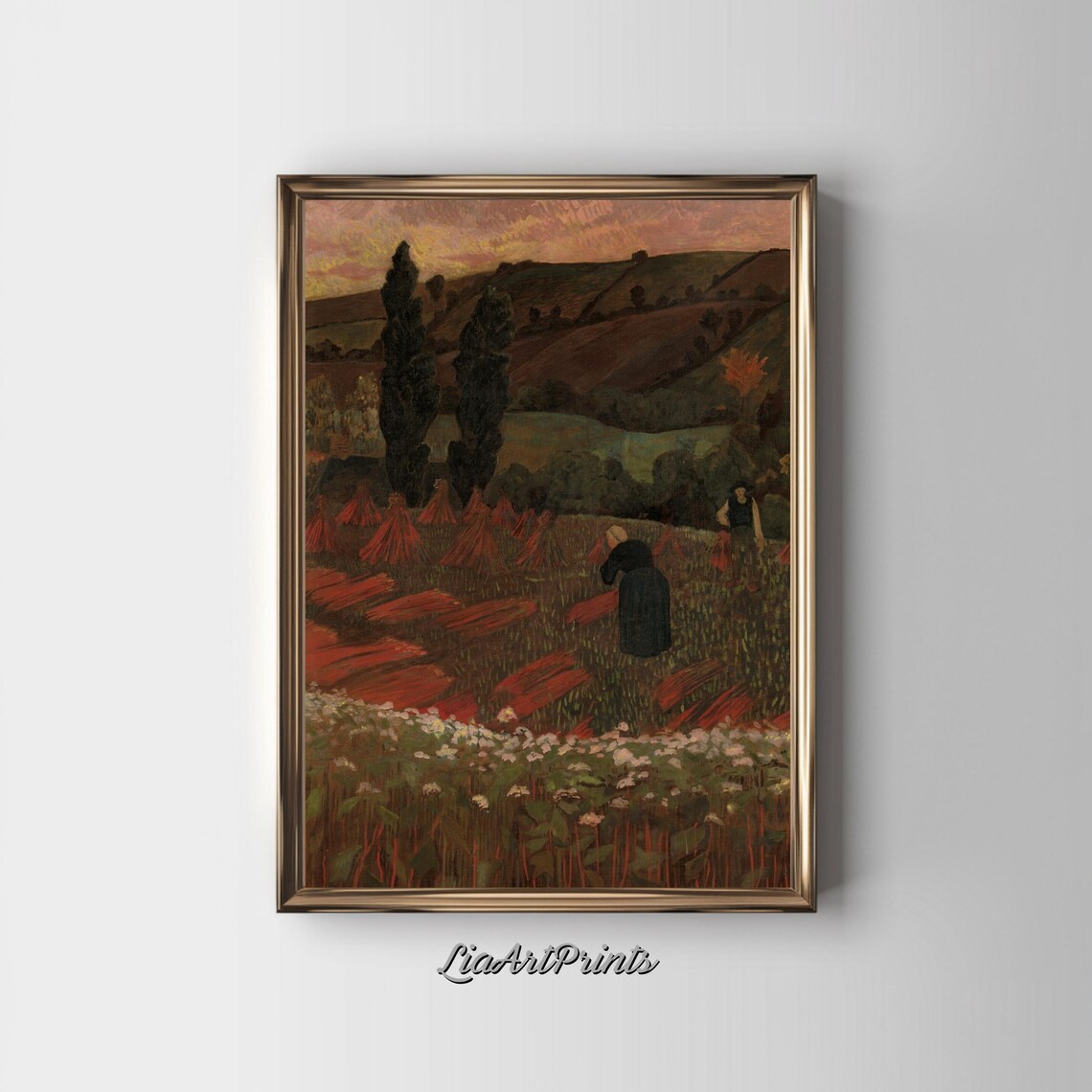 Rustic Harvest Scene At Dusk, Countryside Art Print - Image 2