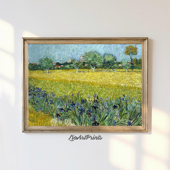 Iris Field Yellow Meadow Van Gogh Style Classic Floral Landscape Poster