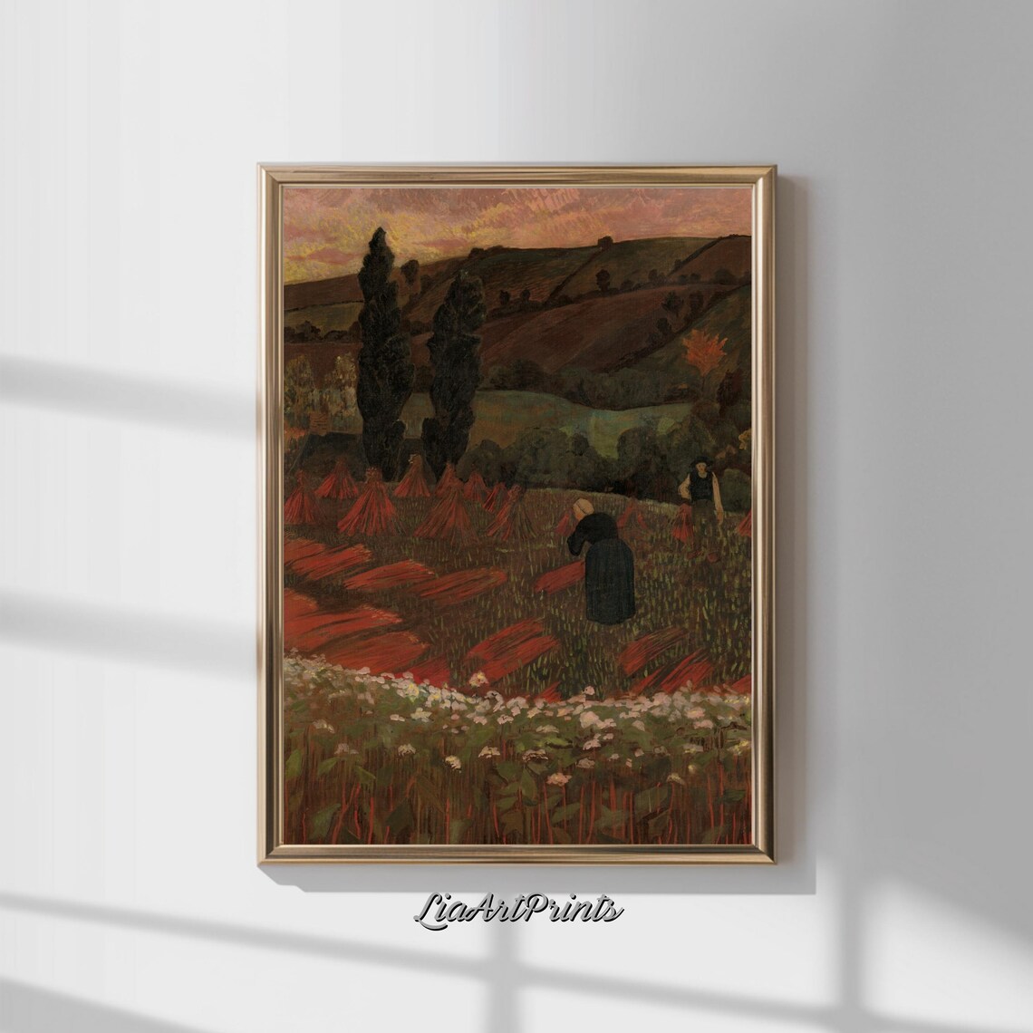 Rustic Harvest Scene At Dusk, Countryside Art Print