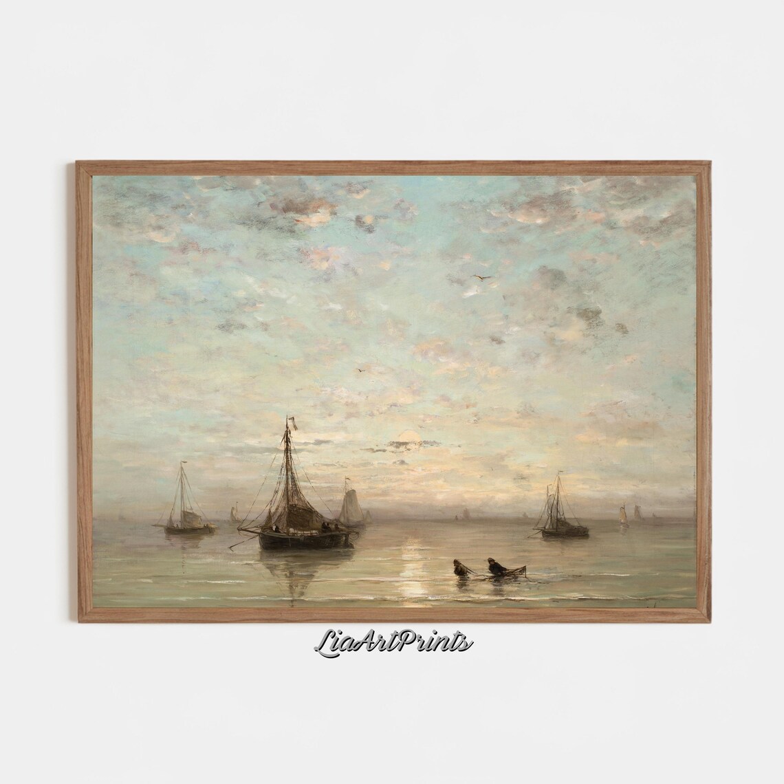 Serene Boats Calm Sea Sunrise Vintage Impressionist Marine Art Poster - Image 3