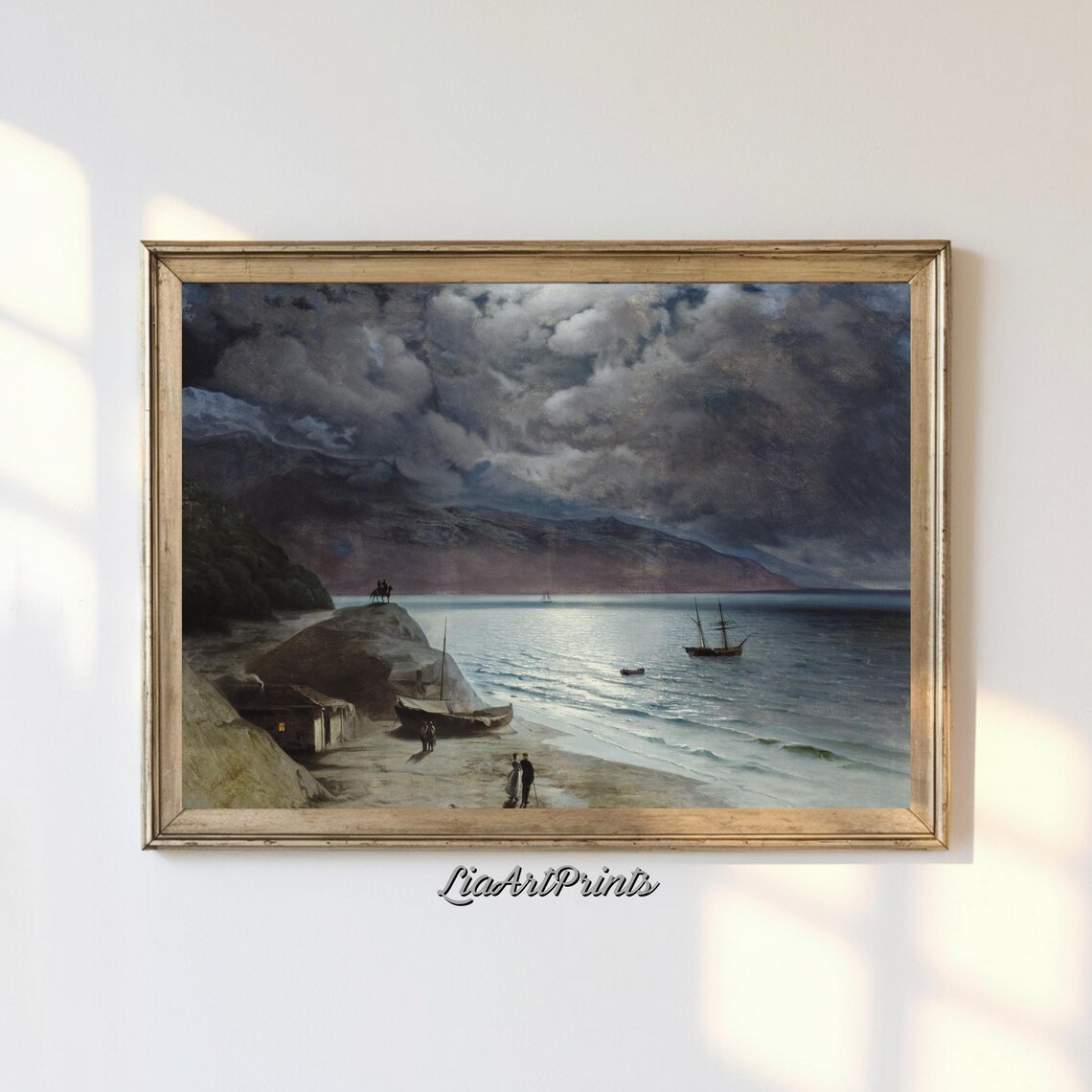 Moonlit Coastal Scene, Dramatic Nautical Seascape