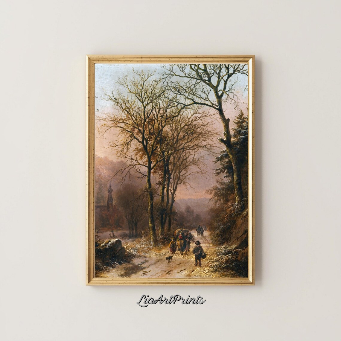 Winter Country Road Vintage Oil Painting with Bare Trees and Travelers Poster - Image 4