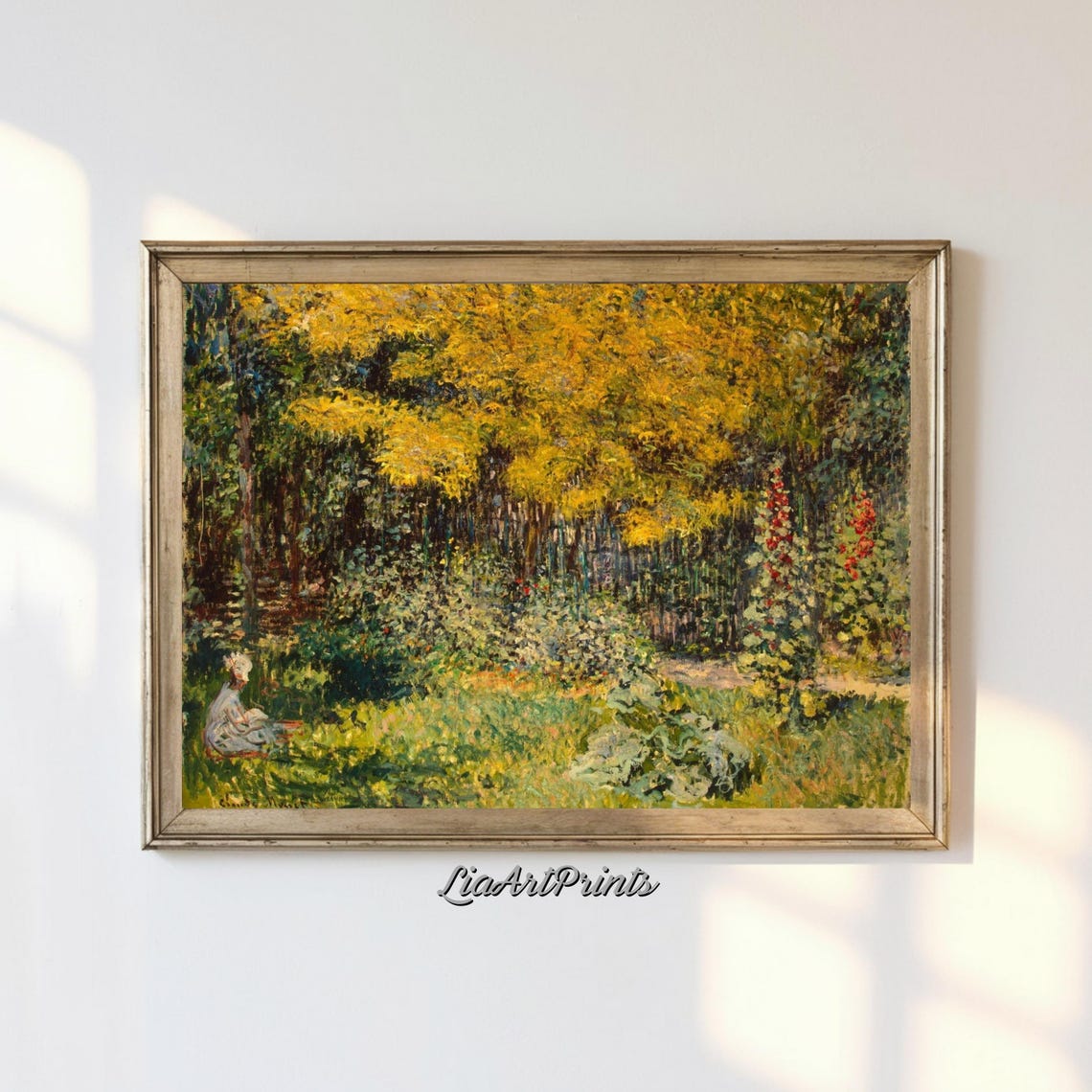 Golden Tree Garden Painting Impressionist Nature Scene Serene Outdoor Wall Art
