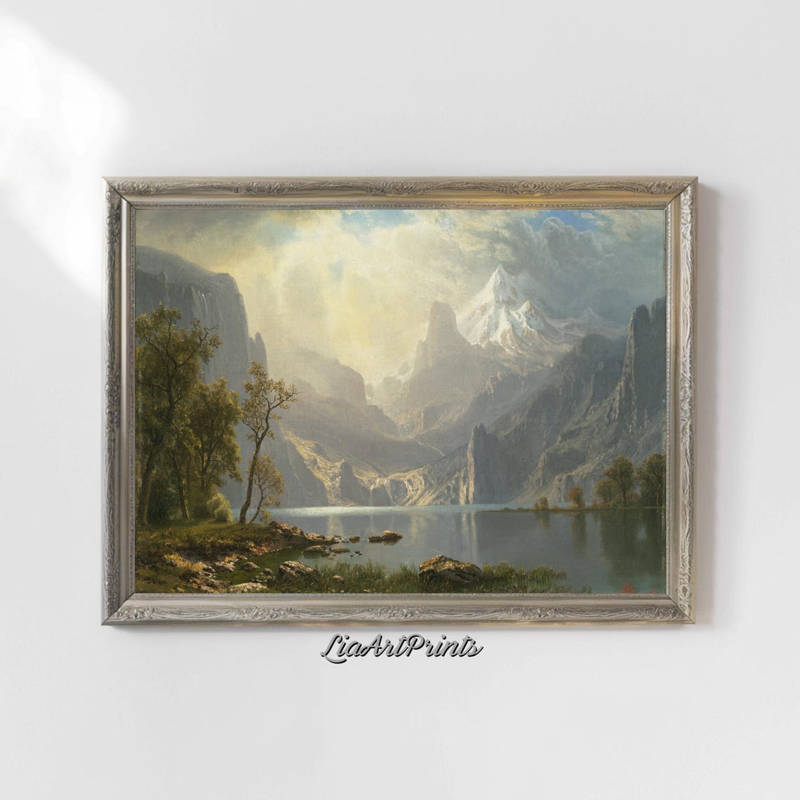 Serene Alpine Lake Mirrored Snow Peaks Misty Mountain Art Poster - Image 4