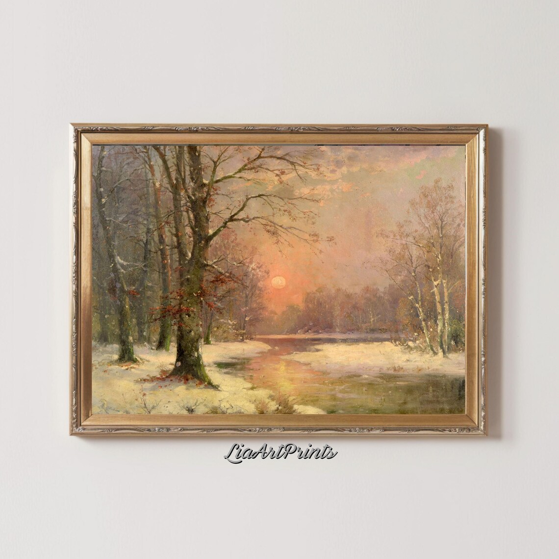 Winter Sunset Landscape, Snowy Forest Wall Art - Image 2