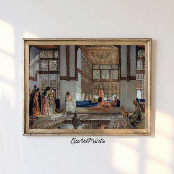 Oriental Interior Scene Wall Art Vintage Ottoman Palace Print Historical Artwork For Home Decor