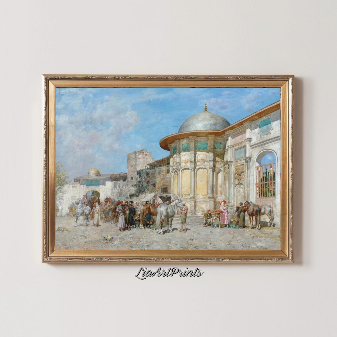 Orientalist Horse Market Bustling Crowd Before Domed Building Poster - Image 2