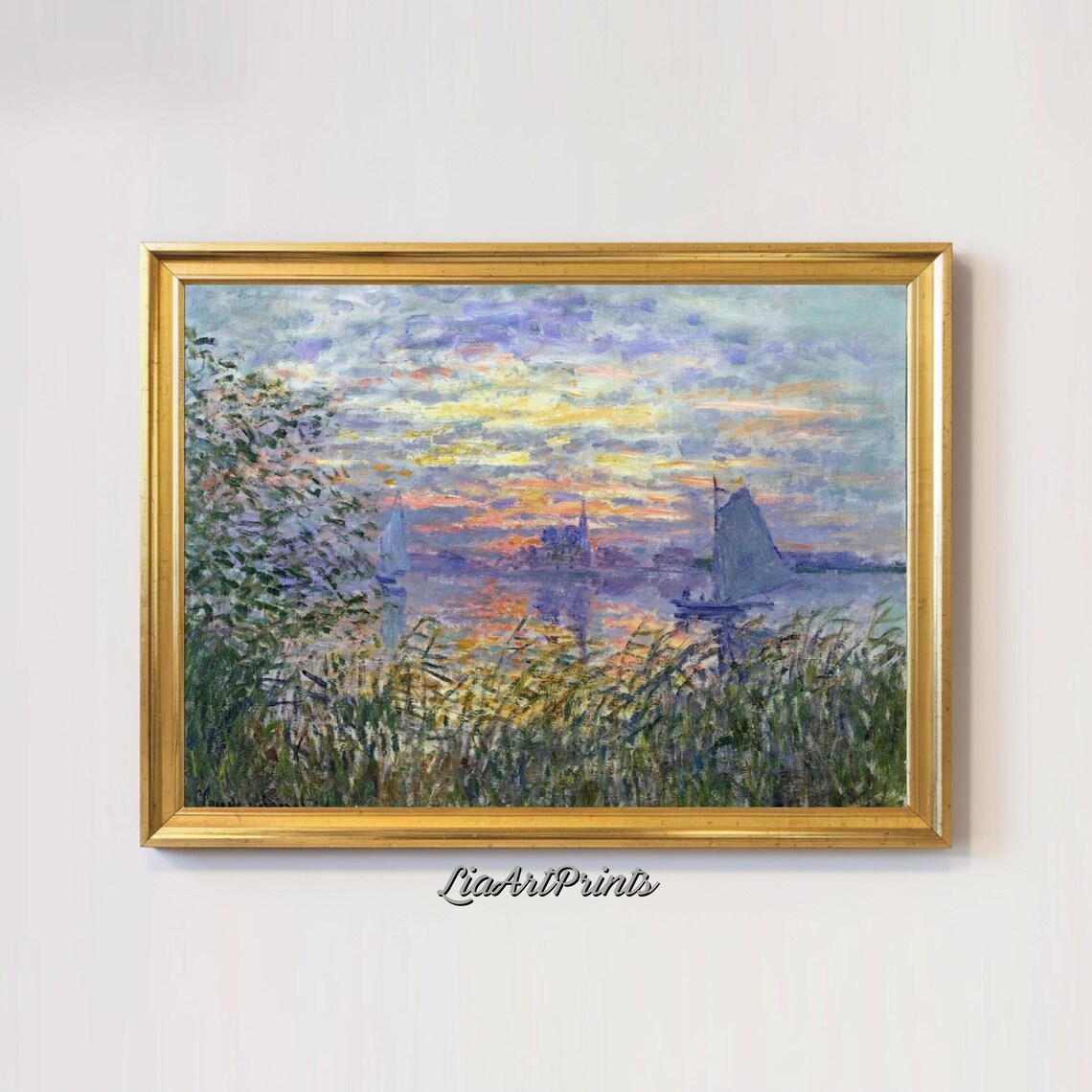 Sunset Over The River, Impressionist Twilight Landscape - Image 3
