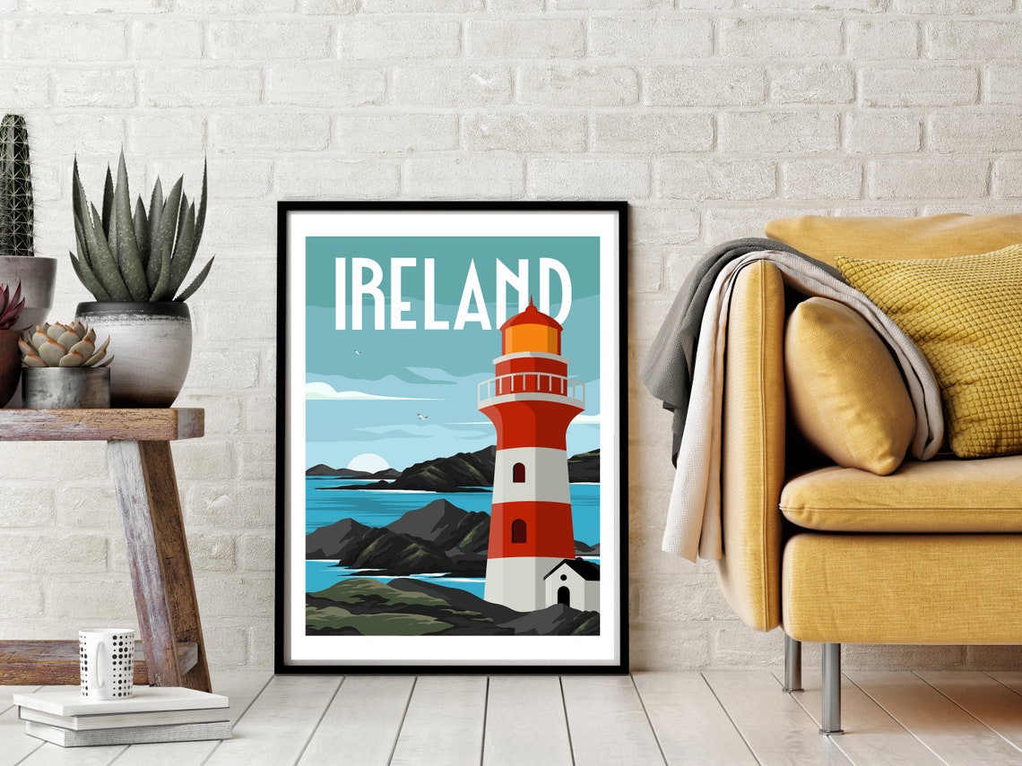 Ireland Lighthouse Coastal Cliffs Sunset Retro Travel Poster - Image 4