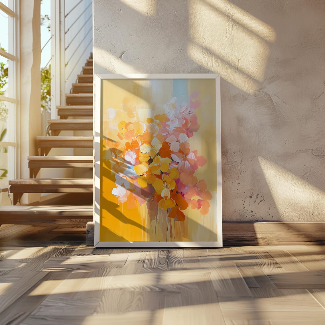 Warm Bright Impressionist Flower Vase Yellow Bloom Art Poster