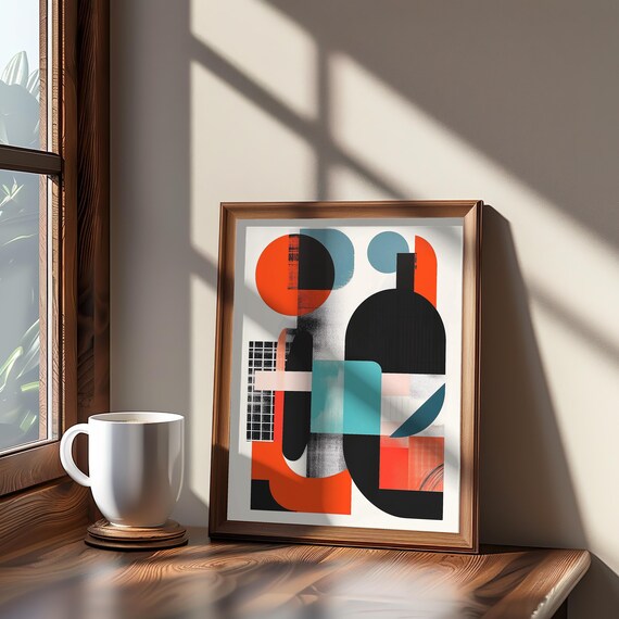 Abstract Bottles Midcentury Geometric Bauhaus Style Art Poster