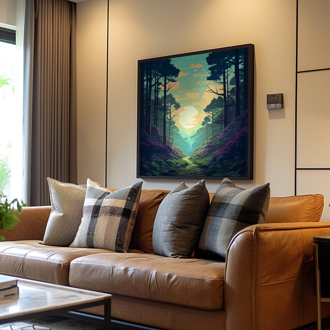 Retrofuturism Forest Sunset Lofi Pixel Art Vector Muted Cool Tones Rim Light Effect Unique