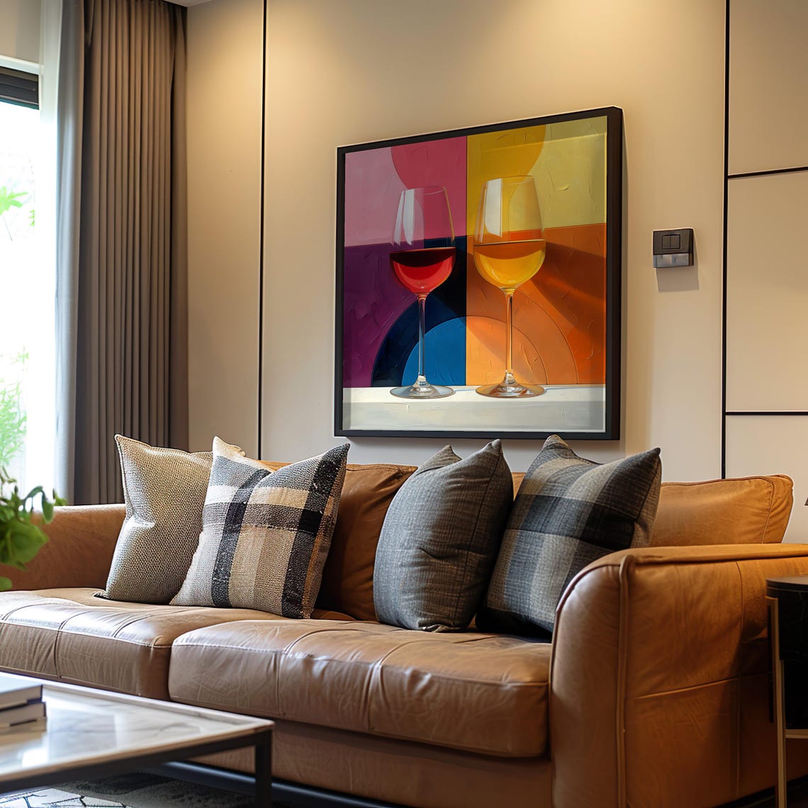 Wine Glasses Colorful Abstract Background Modern Dining Room Poster