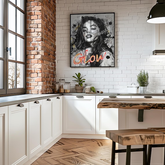 Glow Graffiti Woman Neon Street Art Portrait Urban Edgy Poster