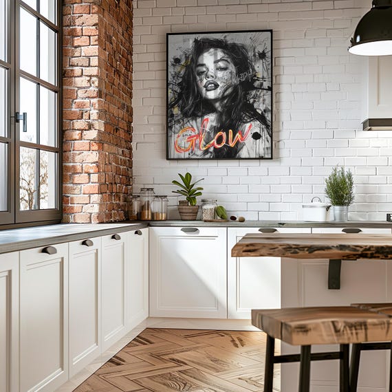 Maximalist Photorealistic Woman Poster Art Airbrush Technique Screen Print Monochrome Neon Palette Glossy Finish Grit