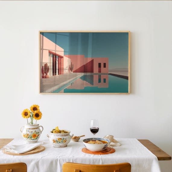 Vaporwave Dream Poolside Poster Midcentury Modern 3d Render Pixel Art Pastel Neon Palette Cinematic A
