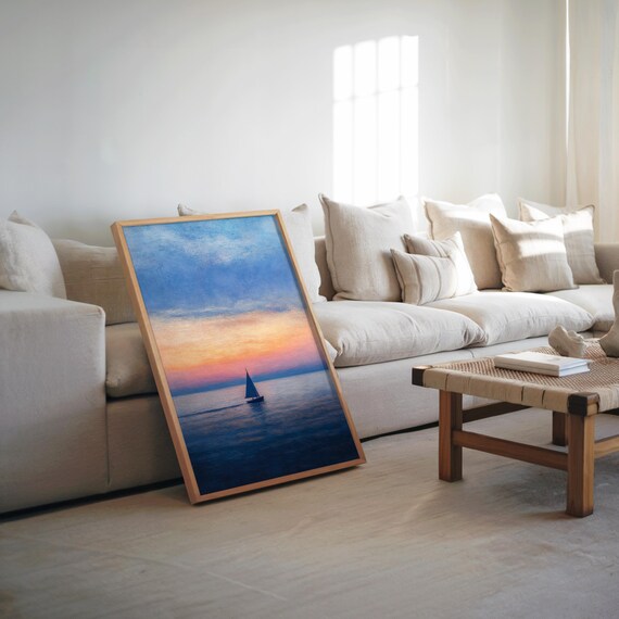 Sailboat at Sunset Pastel Impressionist Calm Seascape Ocean Art Print