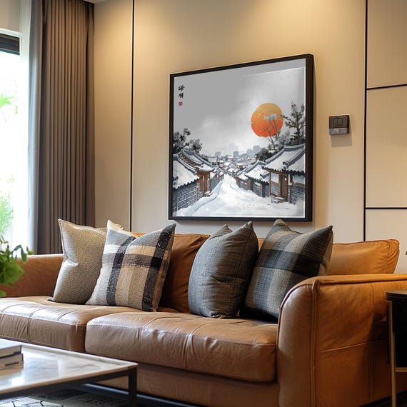 Snowy Street Sun Scene Manga Anime Poster Monochrome Art Print Detailed Illustration Style Home Decor Wall