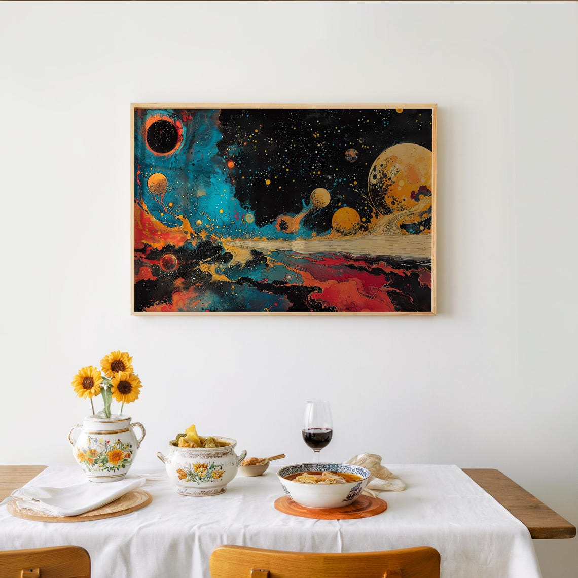 Psychedelic Space Planets Vibrant Cosmic Retrofuturism Art Poster