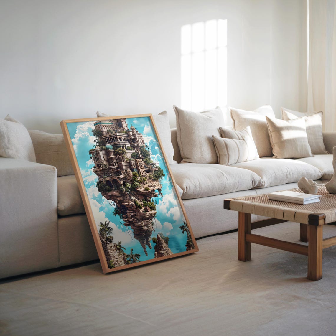 Floating Island Castle Trees Clouds Fantasy Surreal Wall Poster