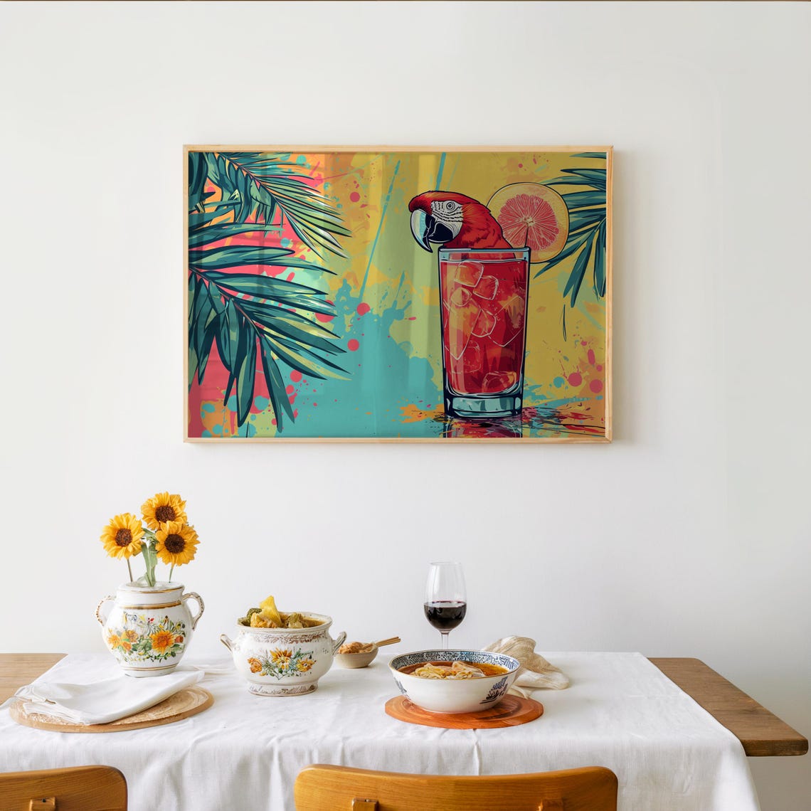 Macaw Parrot Tropical Cocktail Pop Art Bar Wall Decor Poster
