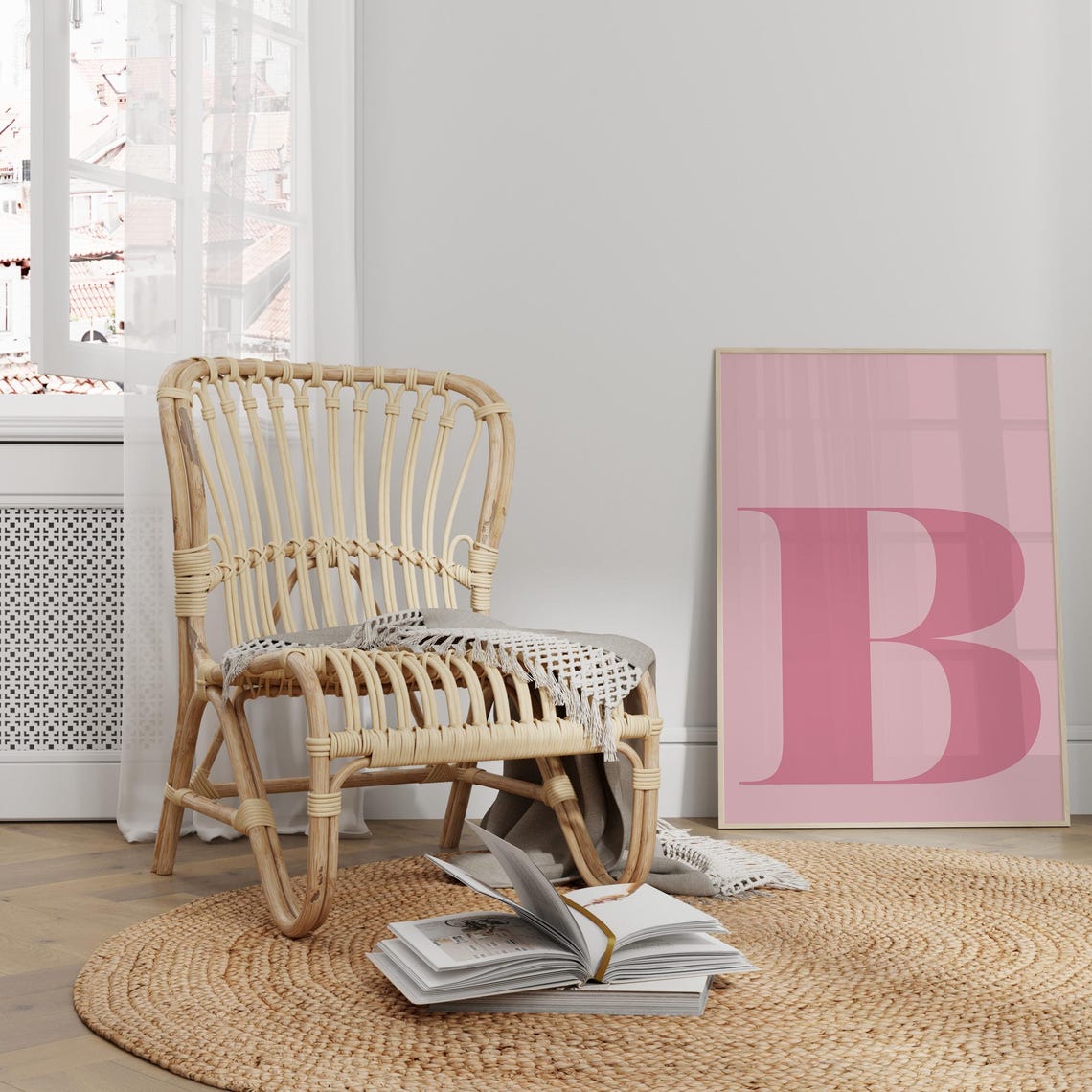 Letter B Pink Wall Art Print, Preppy Initial Decor