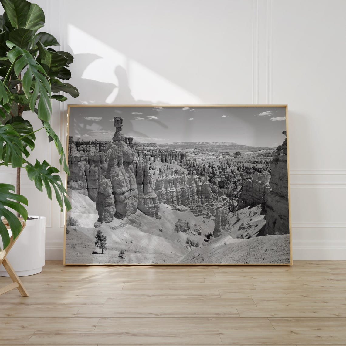 Bryce Canyon Hoodoos Rock Formations Black and White Landscape Poster - Image 2