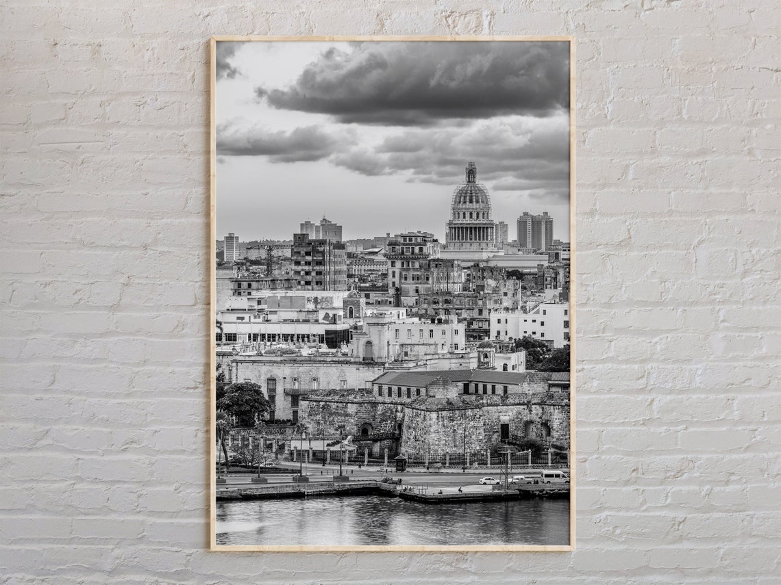 Black And White Print Wall Art Poster Photo Decor Havana Caribbean