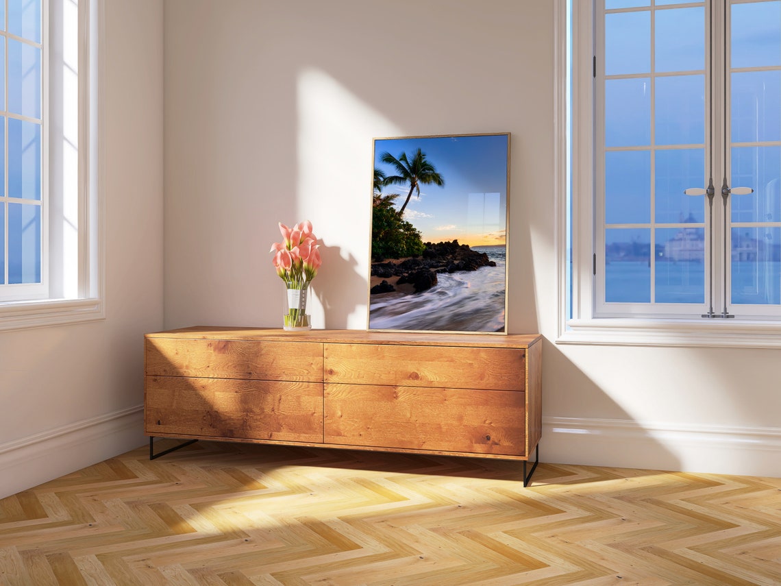 Tropical Hawaii Beach Palm Tree at Sunset over Lava Rocks Poster - Image 4