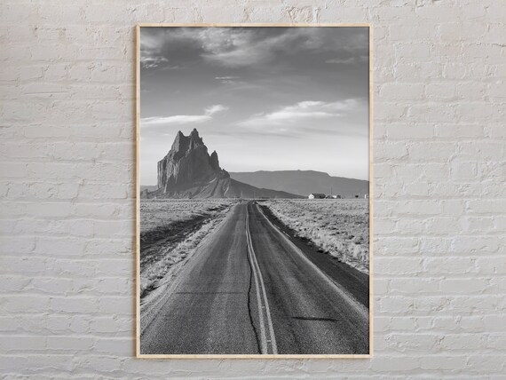 Shiprock Desert Road Black and White New Mexico Photography Poster