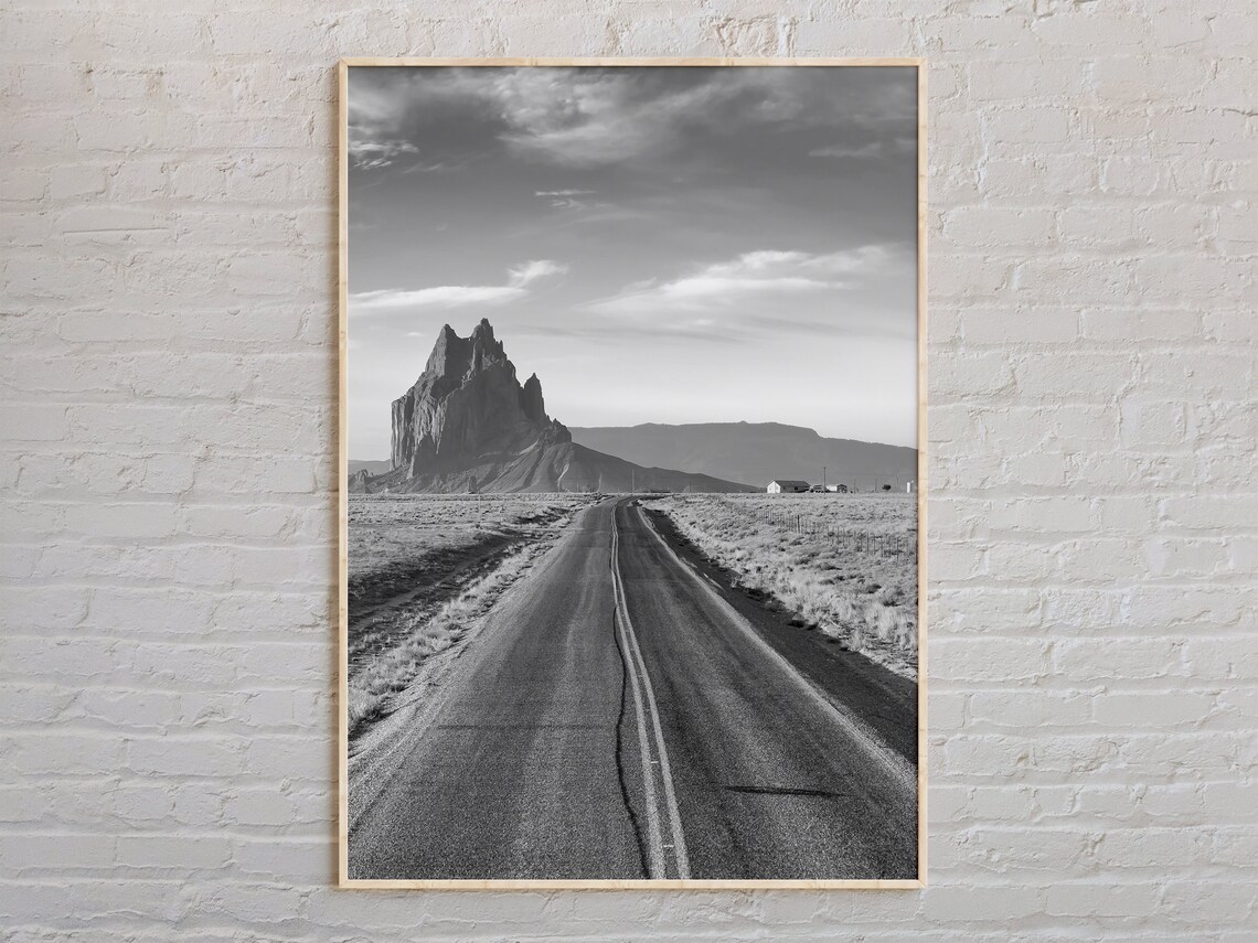 Shiprock Desert Road Black and White New Mexico Photography Poster
