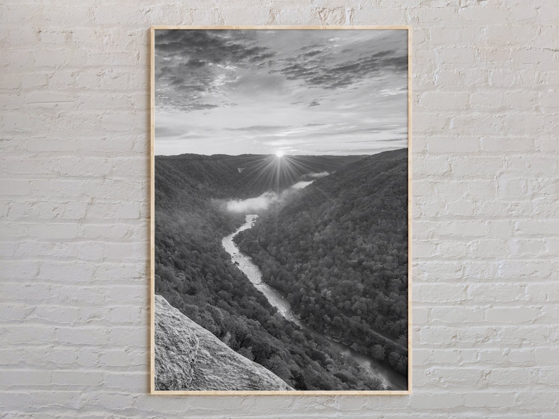 West Virginia River Gorge Sunrise Black And White Photo Poster