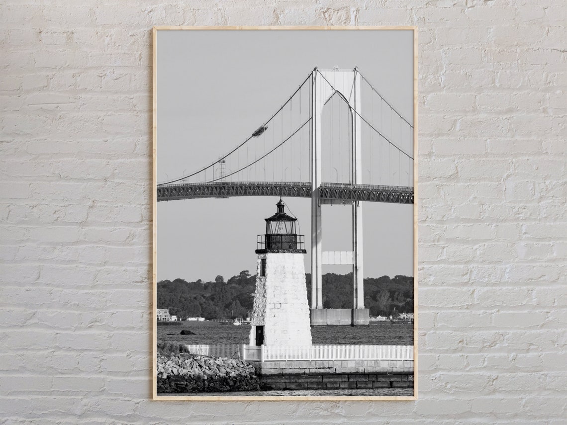 Newport Rhode Island Lighthouse Beneath the Suspension Bridge Poster