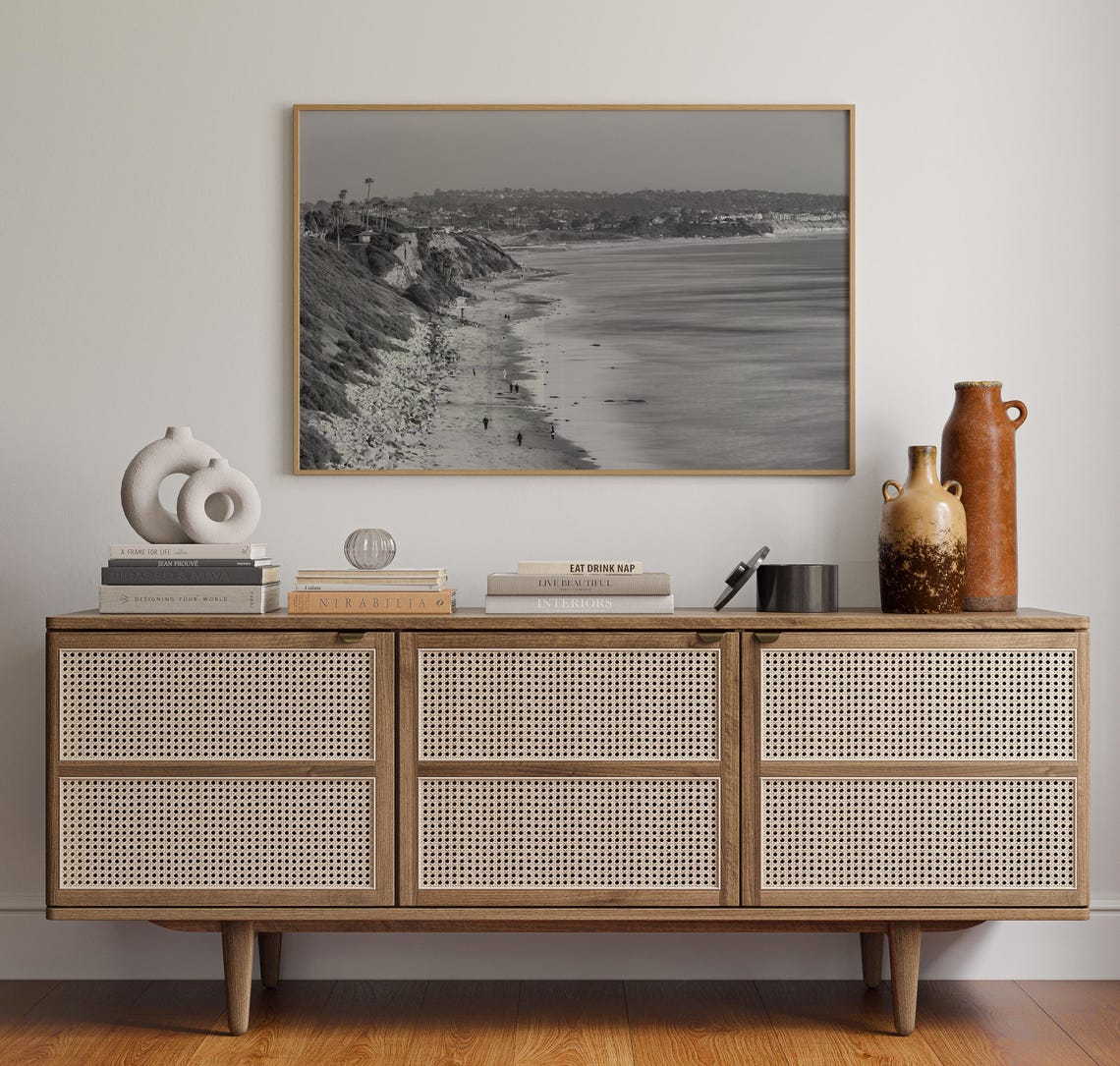 Encinitas Beach Cliffs and Shoreline Black and White Coastal Poster - Image 4