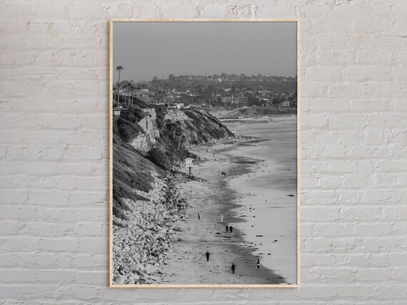 Encinitas California Cliffs Beach Black White Coastal Photo Poster