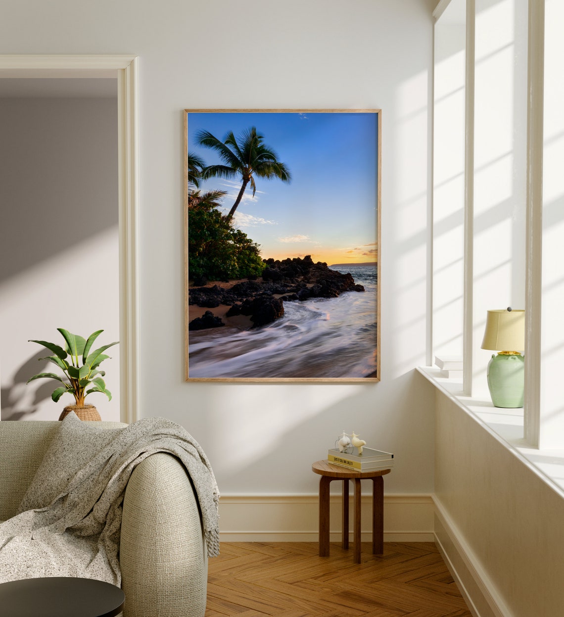 Tropical Hawaii Beach Palm Tree at Sunset over Lava Rocks Poster - Image 5