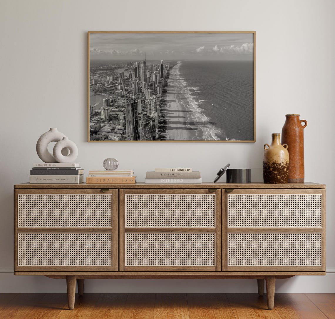 Gold Coast Aerial High Rise Beach Skyline Black and White Poster - Image 4