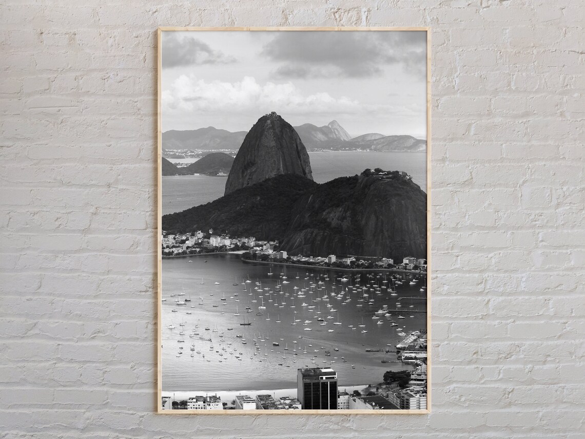 Rio De Janeiro Sugarloaf Mountain Bay Black And White Photography Poster