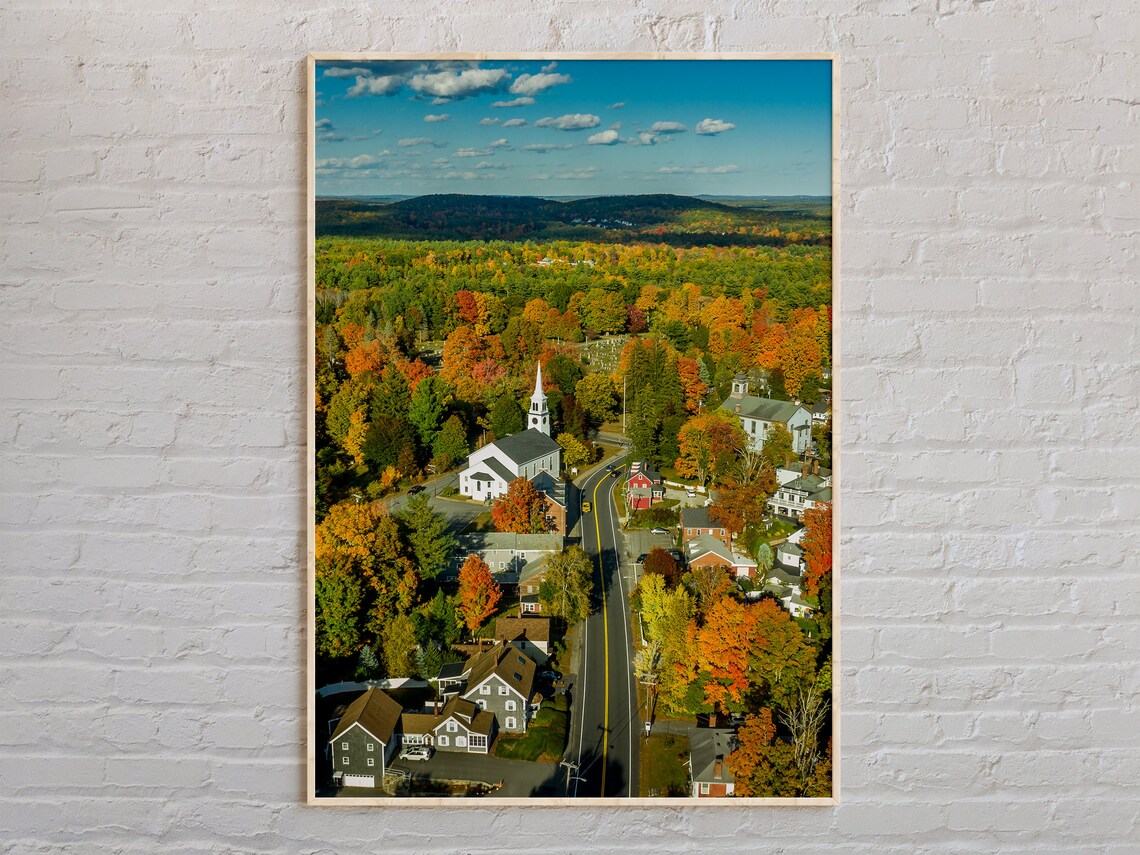 Real Photo Massachusetts Autumn New England Town Aerial Poster